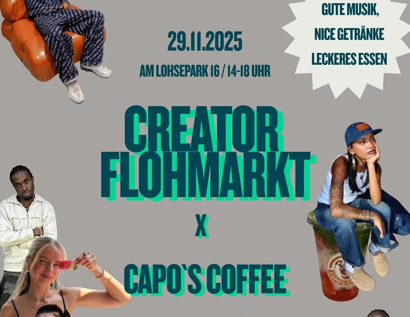 Beim CREATOR FLOHMARKT x Capo’s Coffee erwartet euch ein stylischer Nachmittag mitten in der HafenCity: Sa, 29.11.2025 | 14:00–18:00 Uhr, im Capo’s Coffee, HafenCity Hamburg