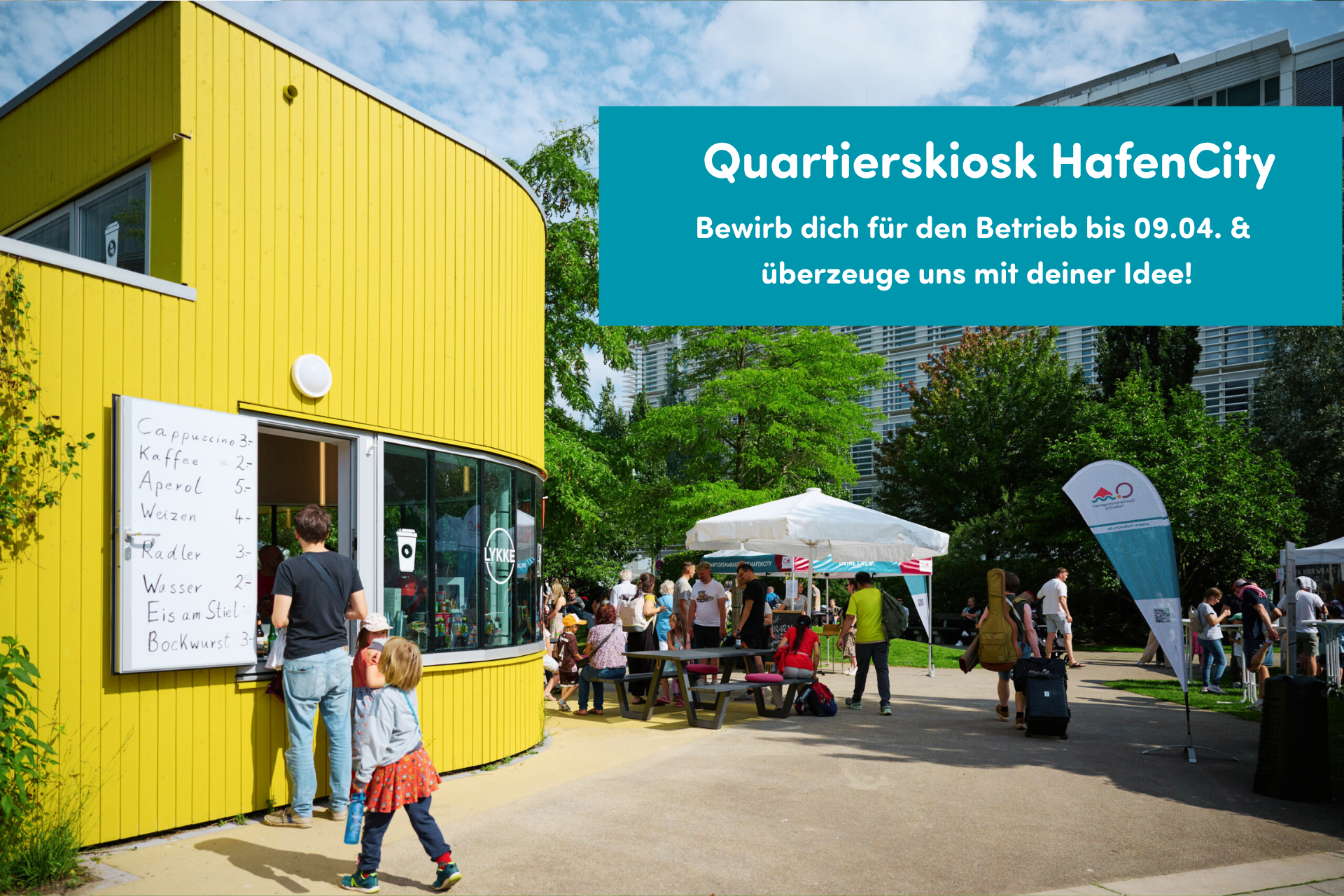 Kiosk im Grasbrookpark: Betreiber*in gesucht. Jetzt mit eigenem Konzept für einen lebendigen Treffpunkt in der HafenCity bewerben.