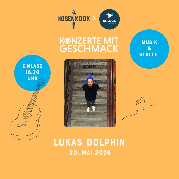 Musik & Stulle am 20. Mai 2026: Indie-Pop-Künstler Lukas Dolphin verzaubert live in der HafenCity – Konzertabend mit Stullen im Oberhafen.