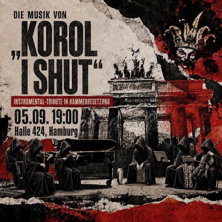 Vivalis.art Ensemble mit einem instrumentalen Tribute an Korol i Shut in der Halle 424 im Hamburger Oberhafen.