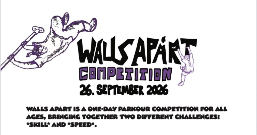 Veranstaltungsplakat zur Walls Apart Parkour Competition am 26. September 2026 in DIE HALLE Hamburg