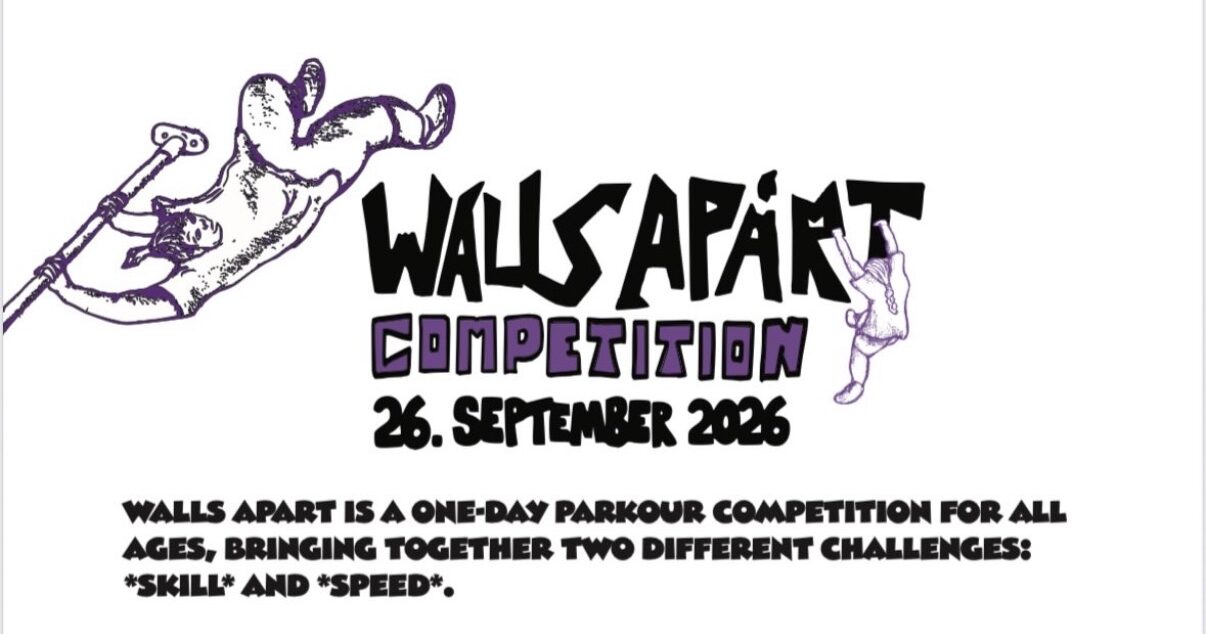 Veranstaltungsplakat zur Walls Apart Parkour Competition am 26. September 2026 in DIE HALLE Hamburg